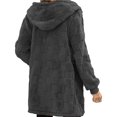 thumbnail image 4 of Women's Fashionable Casual Warm Thick Plush Striped Embossed Button Hooded Cardigan Coat Dark Gray S, 4 of 6