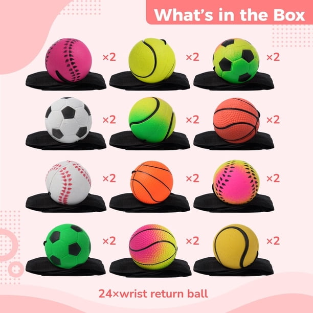 Pack De 4 Pelotas Elásticas Con Correa De Muñeca – Béisbol, Baloncesto, Fútbol Y Tenis