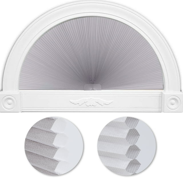 LUCKUP Light Filtering Arch Window Shades Half Circle Honeycomb Curtains Dual Color Semi Circular Cellular Pleated Blinds for Half Moon Round Windows, Easy Cut and Install 24"x72", 2 Pack Grey-White