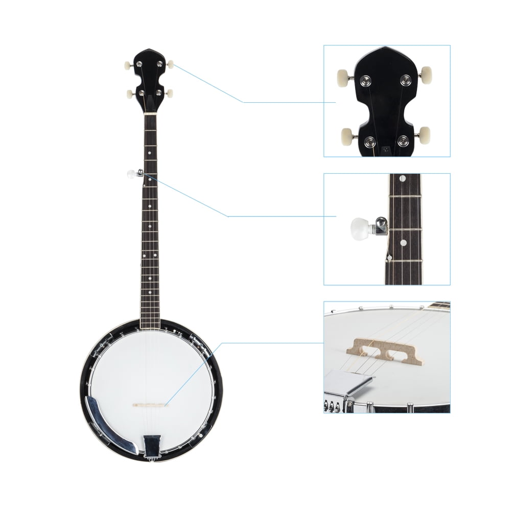 Lowestbest Top Grade Exquisite Professional Wood Metal 5-string Banjo, White & Wood