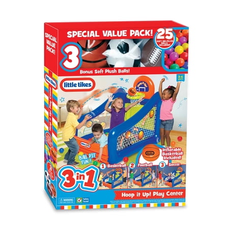 LITTLE TIKES HOOP IT UP! PLAY CENTER, 3 IN 1SPORTS 25 BALL VALUE PACK, INDOOR AND OUTDOOR PLAY FOR CHILDREN 3 TO 6 YEARS OLD
