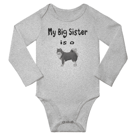 

My Big Sister is a Finnish Lapphund Dog Cute Baby Long Sleeve Clothing Bodysuits Boy Girl (Gray 0-6M)