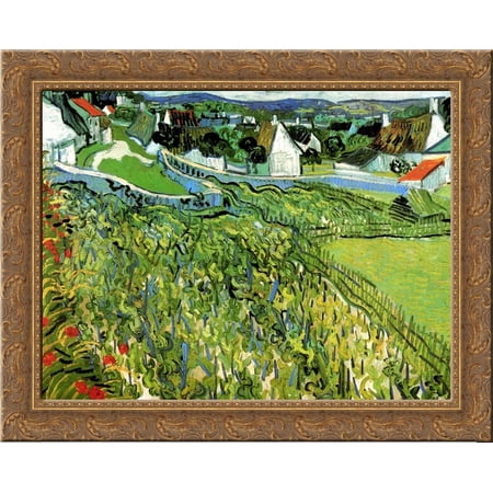 Vineyards with a View of Auvers 24x20 Gold Ornate Wood Framed Canvas Art by Vincent van Gogh