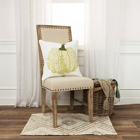 Rizzy Home Harvest Ivory/Green Pumpkin Cotton 20"x20" Poly Filled Decorative Throw Pillow