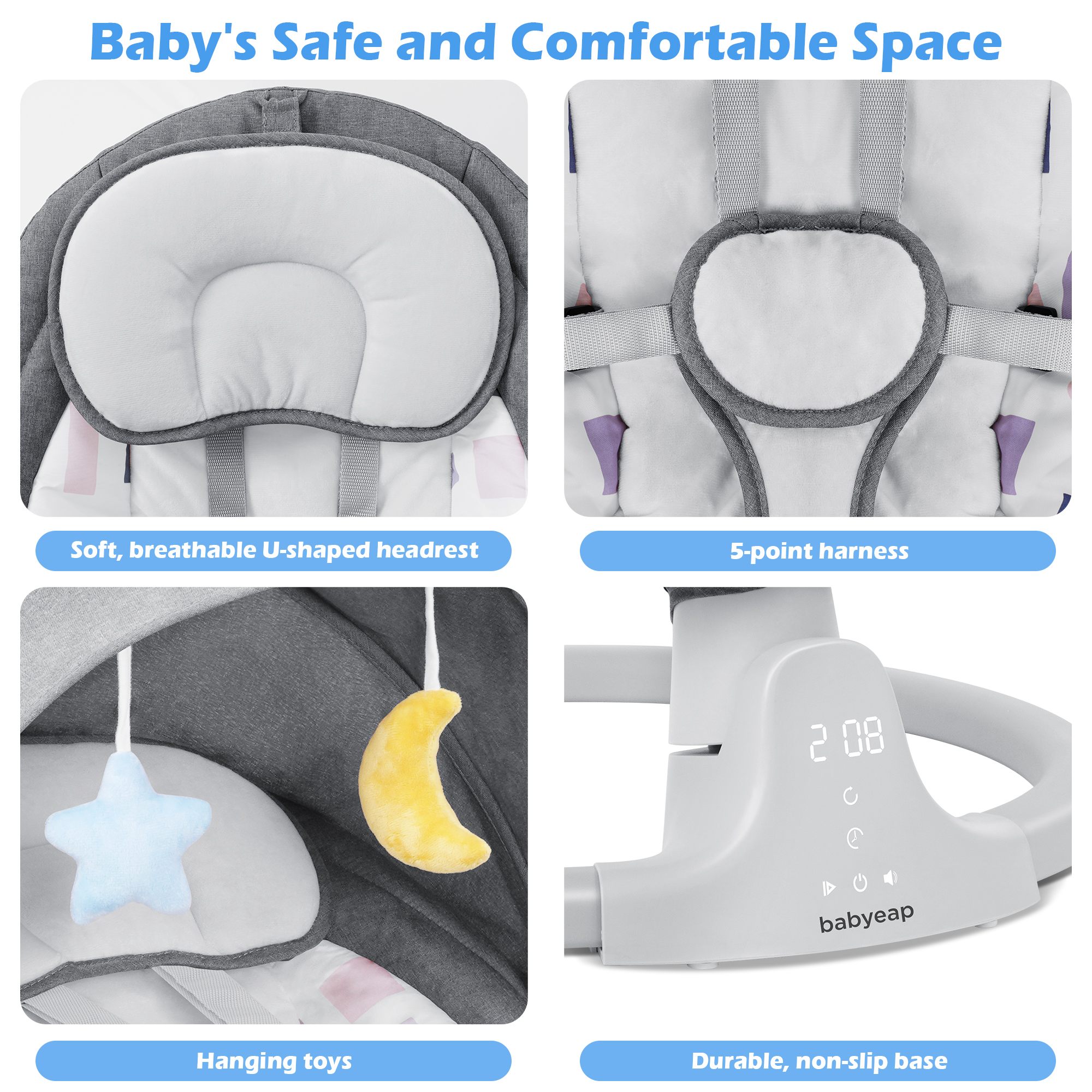 Babyeap Baby Swing with App Remote Control, Gray photo 5
