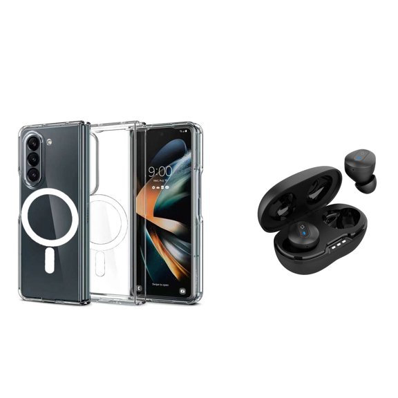 BEMZ Lightweight Slim Protector TPU Hybrid Shockproof Magnetic, MagSafe Case (Transparent Clear) with Noise-Cancelling Wireless Earbuds with Charging Case for Samsung Galaxy Z Fold 5