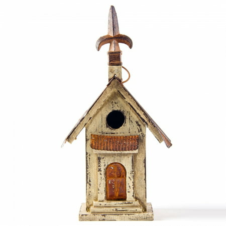 Glitzhome Rustic Church Hanging Decorative Wood Birdhouse for