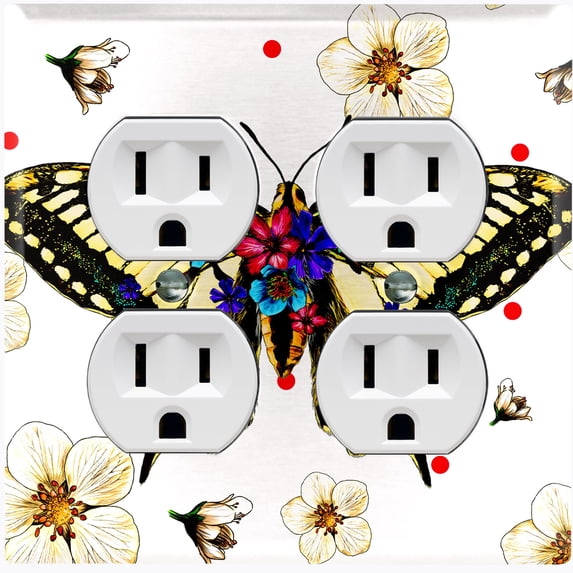 Metal Light Switch Plate Cover Unique Floral Butterfly Red Polka Dots BUT004