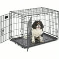 thumbnail image 2 of 30-Inch Two-Door iCrate Folding Dog Crate with Divider Panel Leak-Proof Tray Secure Latches Metal Wire Kennel for Medium Breeds Portable Durable Easy to Assemble, 2 of 9