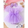 thumbnail image 2 of EYIIYE Robe de Princesse pour Tout-Petit Robe d'Été pour Filles Combinaison à Manches Courtes Robe en Tulle Patchwork avec Bandeau Robe Formelle Mignonne pour Mariage Soirée, 2 of 8