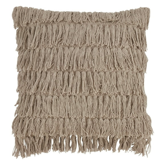 Fennco Styles Bohemian Woven Fringes Down Filled 18 x 18 Inch Cotton Throw Pillow with Case & Insert - Grey
