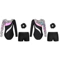 thumbnail image 5 of Aislor Kids Girls Printed Patchwork Long Sleeve Gymnastic Leotard Biketard Unitard with Shorts Hair Leopard 14, 5 of 6