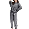thumbnail image 4 of jsaierl Lounge Sets for Women 2 Piece Fleece Crewneck Long Sleeve Top and Pants Sets Warm Plush Loose Home Lounewear Outfit, 4 of 5