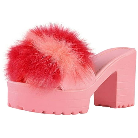 

Youmylove Women Slide Slippers Fashion Platform Slip On Shoes Open Toe Square Heel Slippers Shoes Leisure Comfort Cozy Daily Walking
