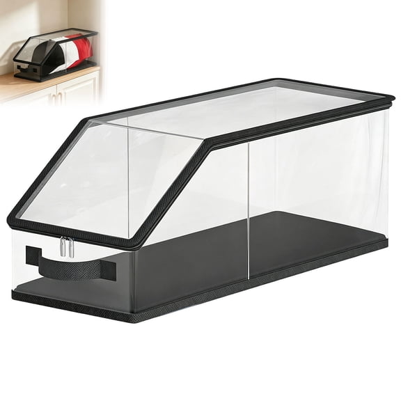Stackable Hat Storage Box for Baseball Caps, Clear Hat Organizer for Closet, Hat Box Display(Black-1,42X22X17CM)