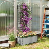 Outsunny Wooden Raised Garden Bed with Trellis, Removable Pots, Raised Planter Box for Climbing Vines, Vegetables, Flowers, 29 x 11 x 52 in., Gray