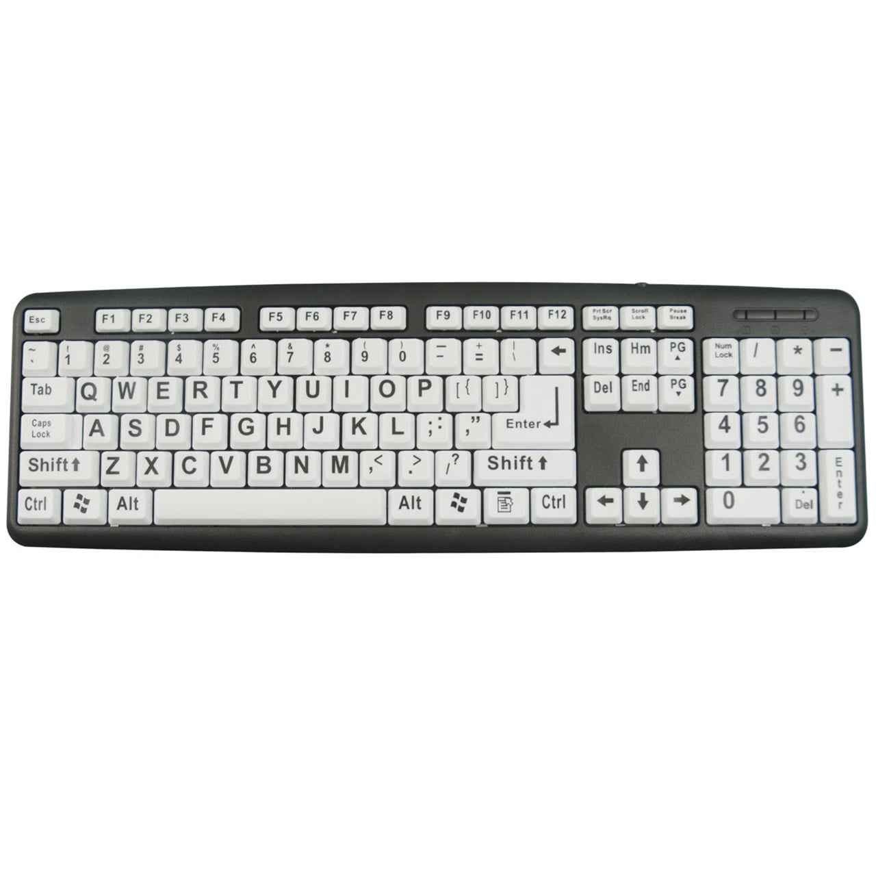 USB Wired PC Game Gaming Keyboard Large Print White Keys Black Letter for Old 
