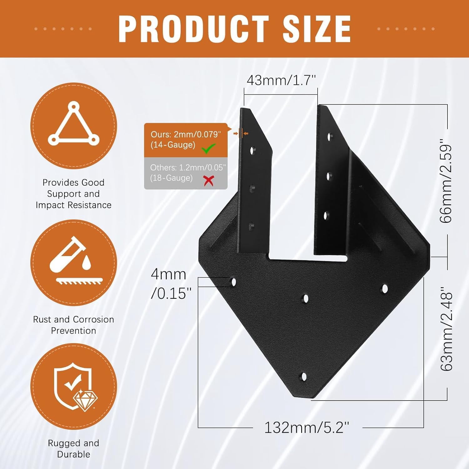 Heavy-Duty 14-Gauge Hurricane Ties for Rafters, 25-Pack Galvanized Structural Straps for Roof Trusses and Deck Joists, Black Powder Coated