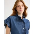 thumbnail image 4 of Free Assembly Women's and Women's Plus Ruffle Trim Neck Top with Short Sleeves, Sizes XS-4X, 4 of 5