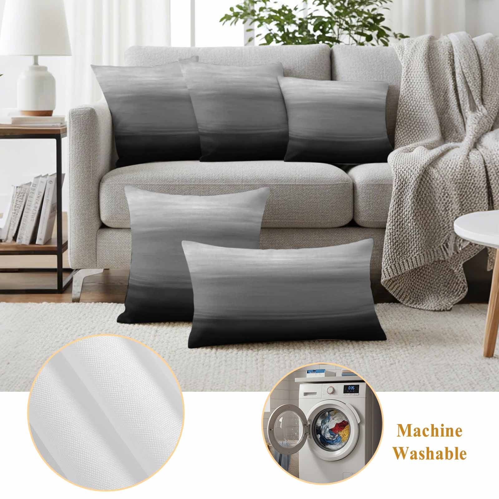 Black Grey Ombre Outdoor Waterproof Pillow Covers, Modern Abstract Art Texture Decorative Square Throw Pillowcase Sofa Cushion Sham for Patio/Couch/Chair, 16"x16" 2 Pack