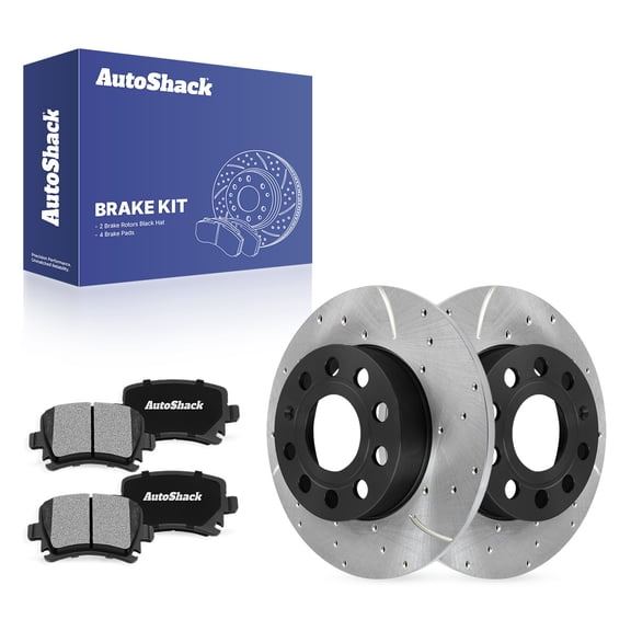 AutoShack Rear Brake Rotors & Ceramic Pads for Volkswagen, Jetta 2005-2010 Rabbit 2006-2009, FWD L4 1.8L 1.9L 2.0L L5 2.5L - E-Coated Drilled & Slotted - ShadowGuard - 10.24" (260 mm), 9-Lug