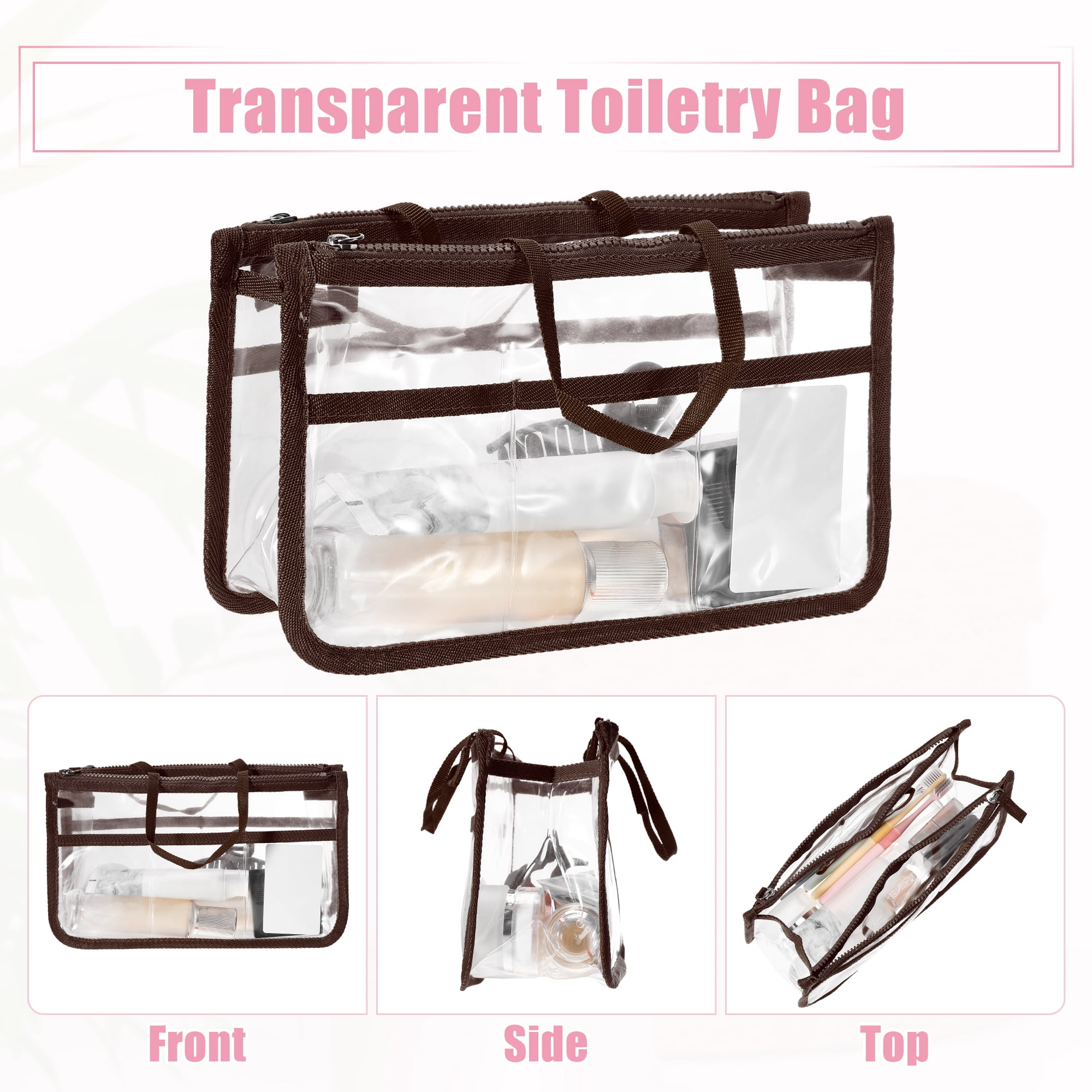 Unique Bargains 1Pc Clear Waterproof Polyvinyl Chloride Toiletry Bag Waterproof Brown