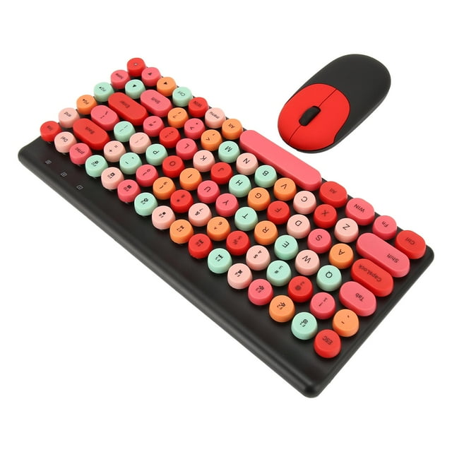 Ensemble Clavier Souris Sans Fil, 86 Touches Rétro Colorées Touches Rondes Ergonomiques Ensemble Clavier et Souris pour Ordinateur Portable Bureau