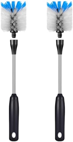 Stainless Steel Bottle Brush with Replaceable Head, 2 Pack Long Handle Scrubbing Brush for Water Bottles, Glasswares, Mugs, Flasks, Tumblers, Vases, and Kitchen Sink, 13 in