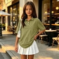 thumbnail image 3 of Girls Collared School Uniform Polo Shirts Kid Short Sleeve Pique Polo Shirt Army Green,11-12 Years, 3 of 7