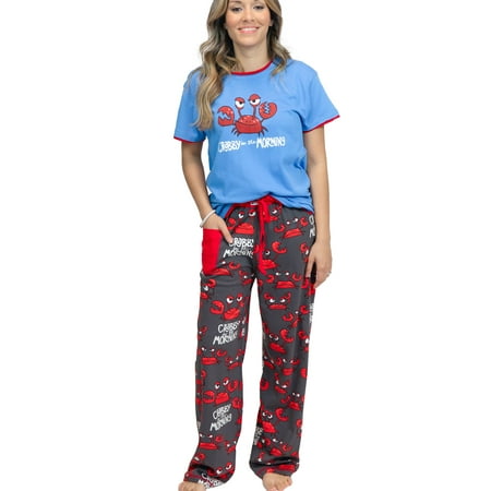 

Lazy One Women s Pajama Set Short Sleeves with Cute Prints Relaxed Fit Crabby in the Morning
