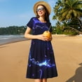 thumbnail image 4 of Goofa Blue thunder bolt light Pattern Women Summer Short Sleeve Midi Dress with Pockets Casual Aline Flowy Tshirt Dress Vocation Beach Sundress, 4 of 6