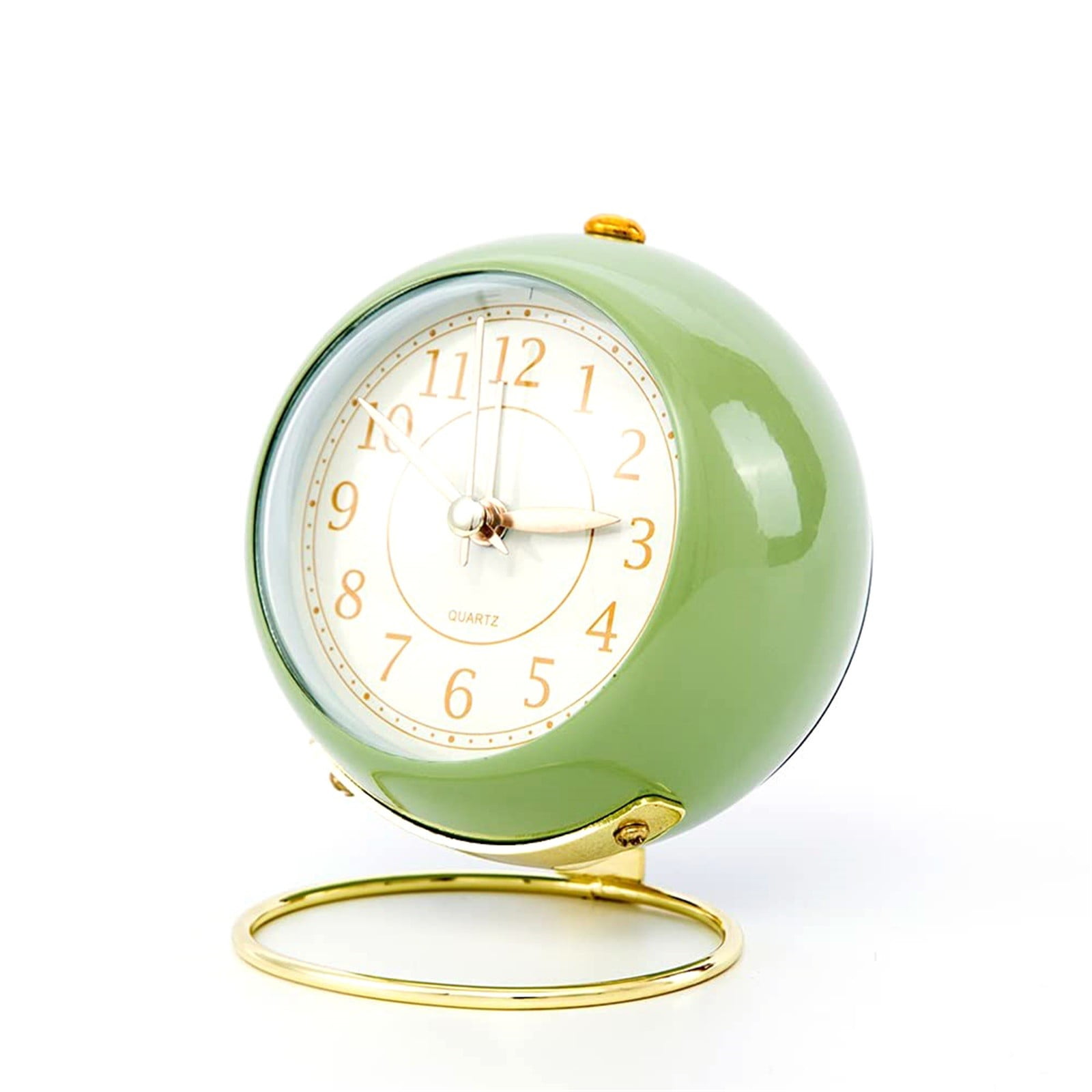 Fdelink Alarm Clock Small Desk Clocks for Shelf Bedroom Office, Table Alarm Clocks, Gold Vintage Metal Living Room Decor Clock Green