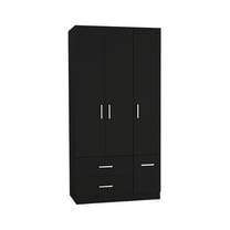 Armoire Wardrobe 71"H, 4 Doors, Hanging Rod, 3 Cabinets, 6 Shelves, Black