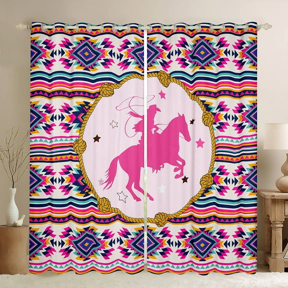 jejeloiu Western Cowgirl Blackout Curtains,Retro Aztec Geometric Curtains Pack of 2 (38x45 Each),Boho Bohemian Window Curtains For Teens,Luxury Bedroom Decor