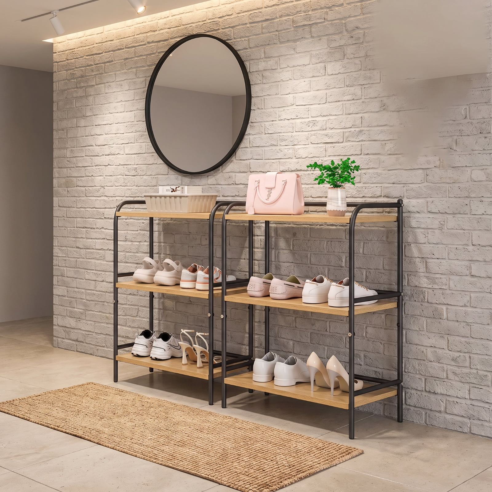 Fenbeli 3-Tier Industrial Bookshelf, Beige Wood and Black Metal Bookcase, Compact Storage Shelf for Living Room Office Kitchen and Small Spaces