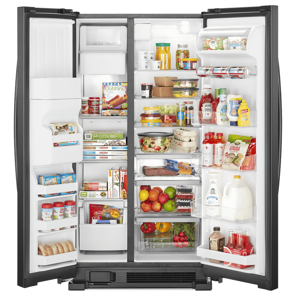 Whirlpool 25 cu ft Side-by-Side Refrigerator, with Icemaker and Humidity-Controlled Crispers, Black