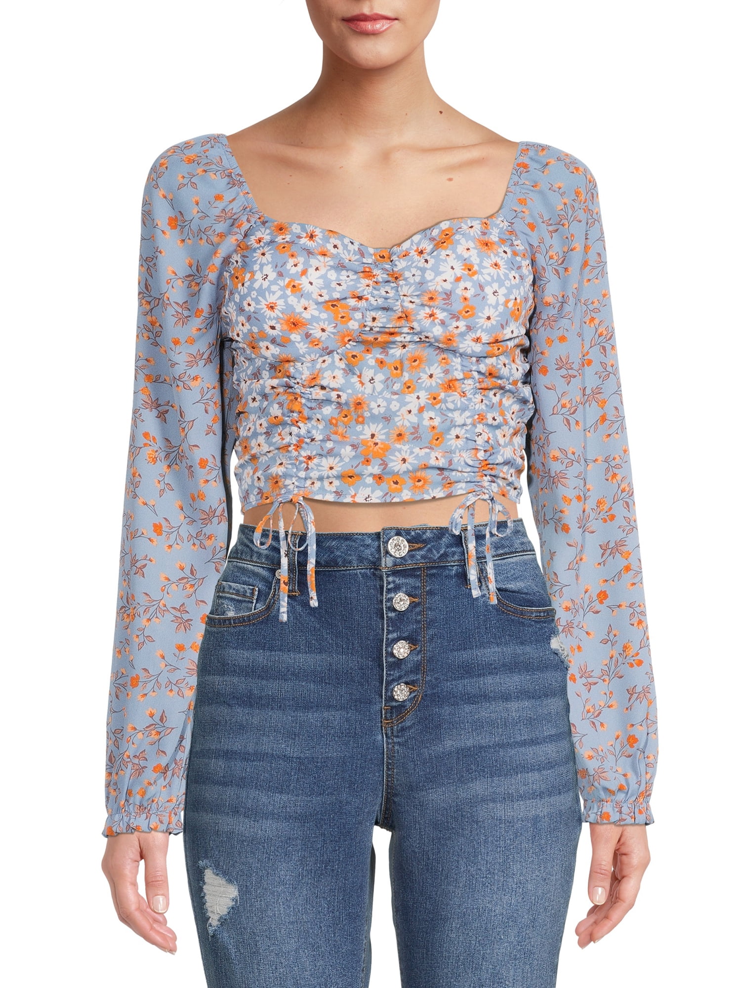 Madden NYC Junior's Shirred Print Peasant Top