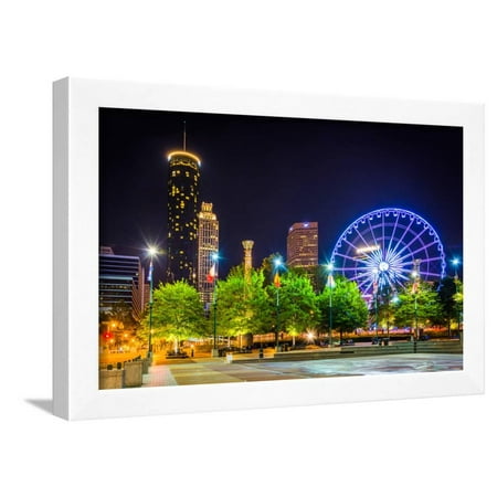 Atlanta Framed Photograph Ferris Wheel and Buildings Seen from Olympic Centennial Park at Night in Atlanta, Georgia. Framed Print Wall Art By Jon Bilous ()