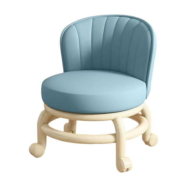 Taburete con ruedas bajo con cojín de asiento Respaldo Taburete con ruedas de baja altura Taburete con ruedas giratorio de 360 degree Taburete con rueda de Azul claro Sunnimix Asiento rodante bajo