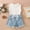 White, variant on Zecgelong Toddler Kids Baby Girl Sleeveless Vest Ribbed T Shirt Tops Denim Ripped Jeans Shorts 2pcs Set Summer Outfits Girls 3 Piece Sets Age 18-24 Months