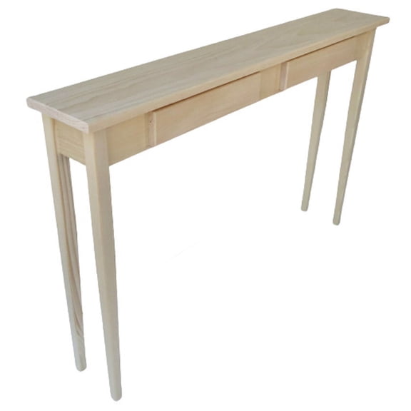Unfinished Pine Narrow Shaker Console Sofa Wall Table With False Drawer- 46" long x 7.5" deep x 30" tall