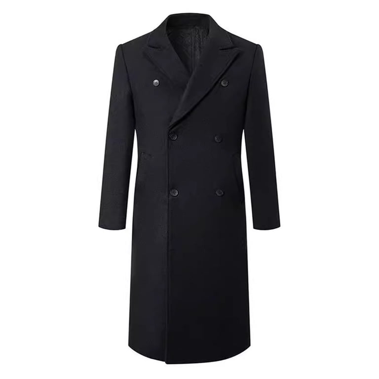 mens black winter dress coat VSSSJ Men's Double Breasted Long Pea Warm Long Jacket Overcoat Notched Collar Slim Fit Long Coat Windbreaker Trench Coat M stripe mini dress Floral Embroidered Beaded Mermaid Color:rosewood this coat is perfect