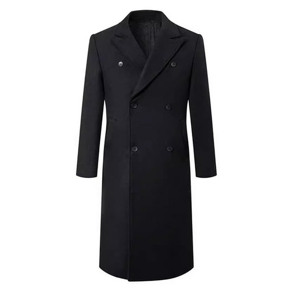 YYDGH Men's Wool Blend Pea Coat Notched Collar Single Breasted Overcoat Warm Winter Thermal Trench Coat with Pockets Black L