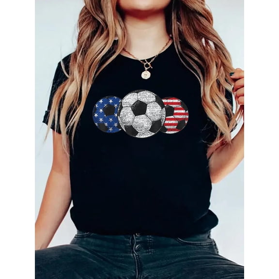 Soccer Red White Blue American Flag 4th of July T-Shirt