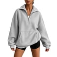 thumbnail image 2 of Horkkom Quarter Zip Pullover Women Long Sleeve Oversized Sweatshirt Casual Loose Sweatshirt with Pocket M, 2 of 9