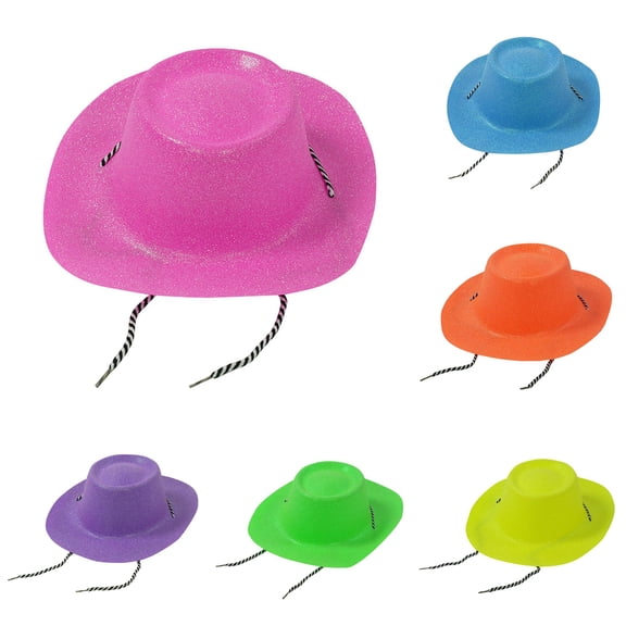 XIAOCHA Unisex Glitter‑Coated Accent Cowboy Hat Solid Chin‑Strap Western Hats Carnival Party Wide Brim Western Hat,Pink