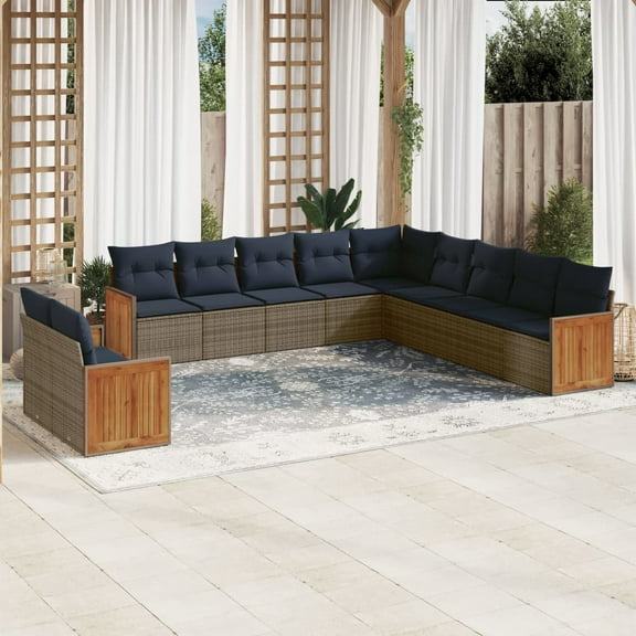 vidaXL 11 Piece Patio Sofa Set with Cushions Gray Poly Rattan