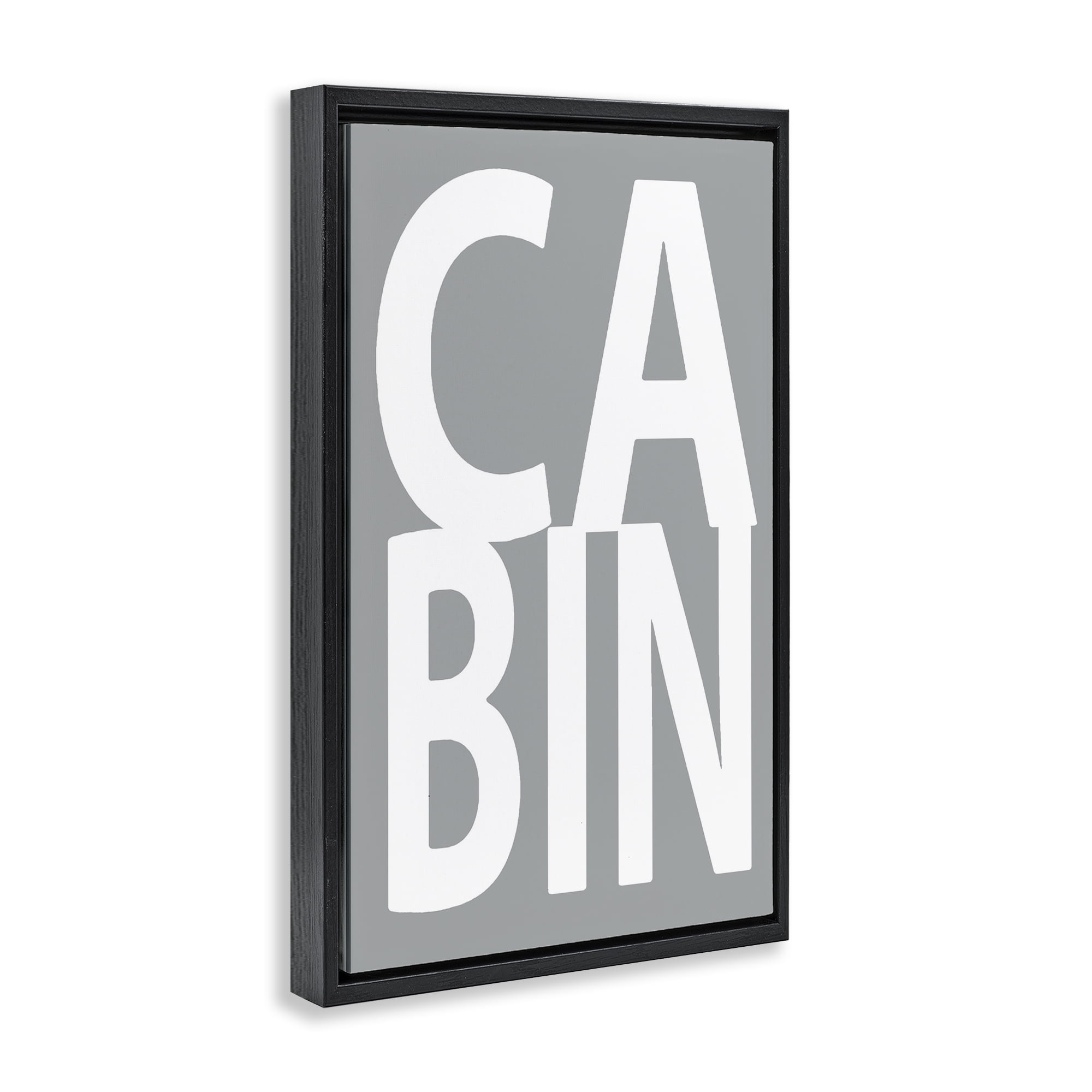 Stupell Industries Cabin Word on Grey Typography Painting Black Floater Framed Art Print Wall Art, 21 x 31