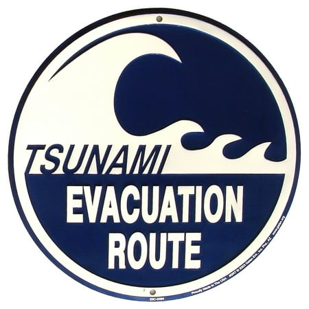Surf Signs Tiki Bar - TSUNAMI EVACUATION ROUTE Metal Road Sign Nautical Tiki Bar Pub Wall Beach Decor