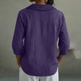 thumbnail image 5 of VBVC Women's Lapel Denim-Look Tops,Ladies 3/4 Sleeve Shirt,Summer Business Blouse For Women,Purple,S-2XL, 5 of 8